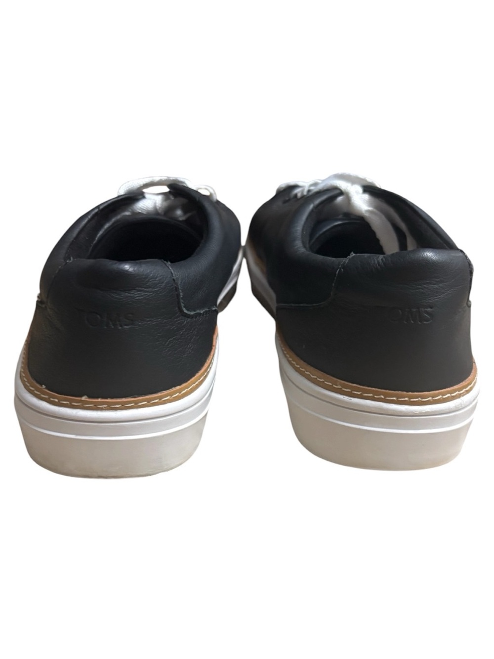 TOMS Alex Black Leather Sneakers with White Laces and White Sole Size 8.5 - Picture 8 of 10